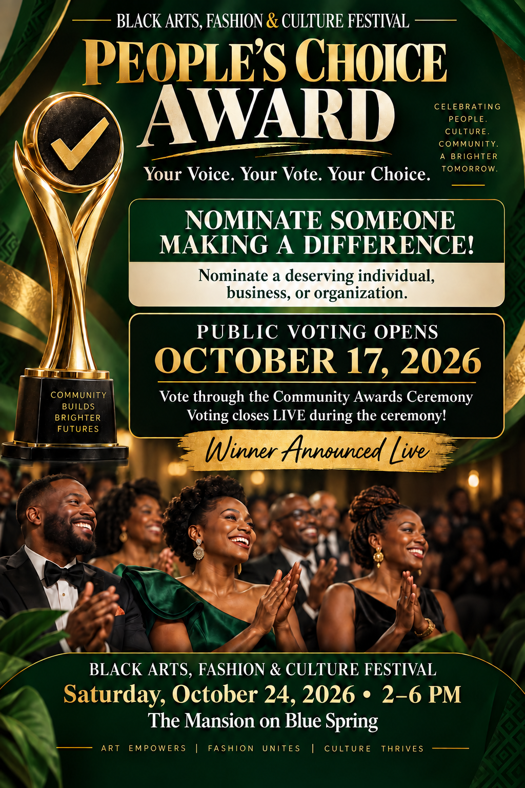 People’s Choice Award flyer: public voting opens October 17 and closes during the October 24 ceremony